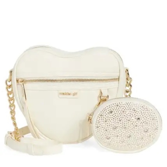 Madden Girl Adorable Heart Crossbody Bag with Blingy Pouch, Cream - NWT - Picture 1 of 8